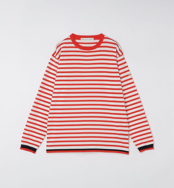 SHIPS「BATEAUX DE SHIPS: スーピマコットン 18ゲージ ボーダー クルーネック ニット」|ニット・セーター|レッド