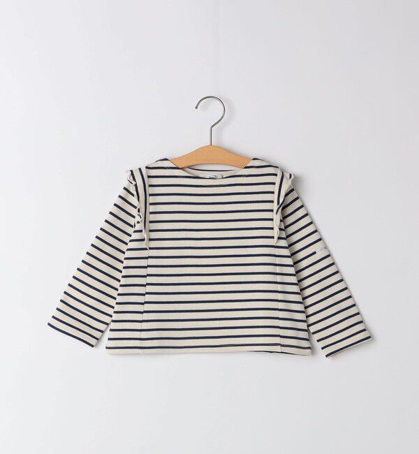 SHIPS KIDS「SHIPS KIDS:80～90cm / オーガニック コットン フリル プルオーバー」|Tシャツ・カットソー|ネイビー