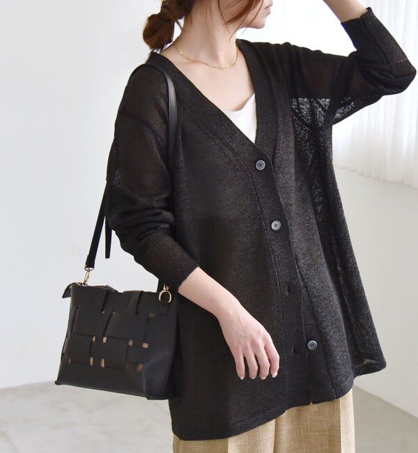 quaranciel「quaranciel:〈手洗い可能〉バルキー Vネック ガウン カーディガン」|カーディガン|ブラック