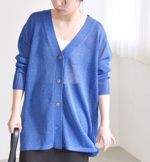 quaranciel「quaranciel:〈手洗い可能〉バルキー Vネック ガウン カーディガン」|カーディガン|ブルー