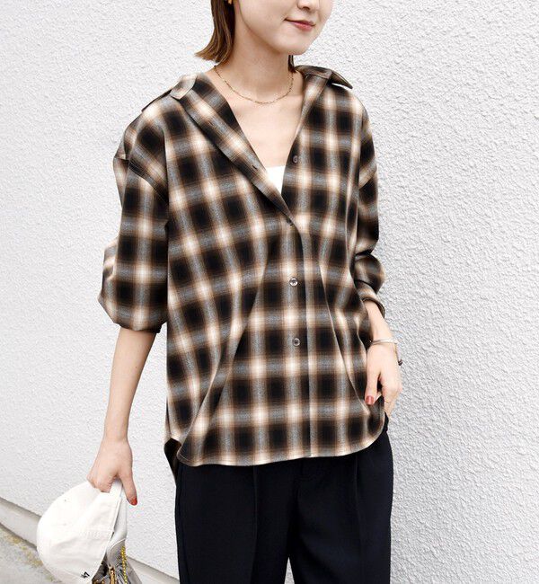 SHIPS for women「【WEB限定】〈洗濯機可能〉オンブレチェック ギャザー シャツ 羽織」|シャツ・ブラウス|