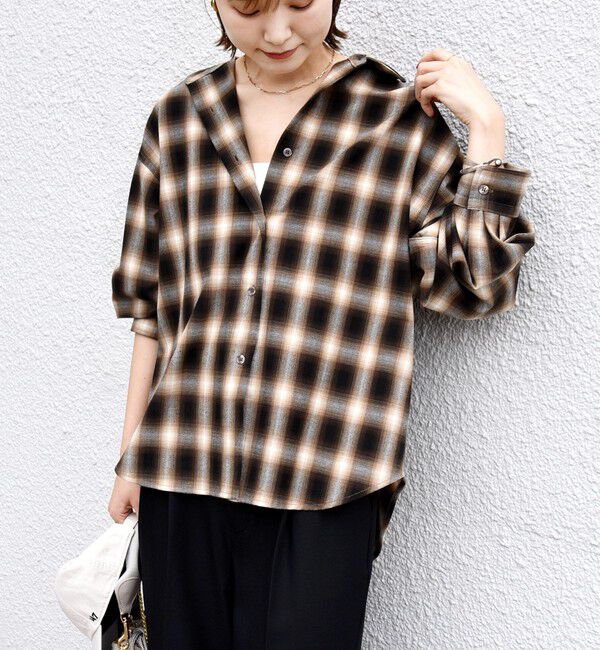 SHIPS for women「【WEB限定】〈洗濯機可能〉オンブレチェック ギャザー シャツ 羽織」|シャツ・ブラウス|