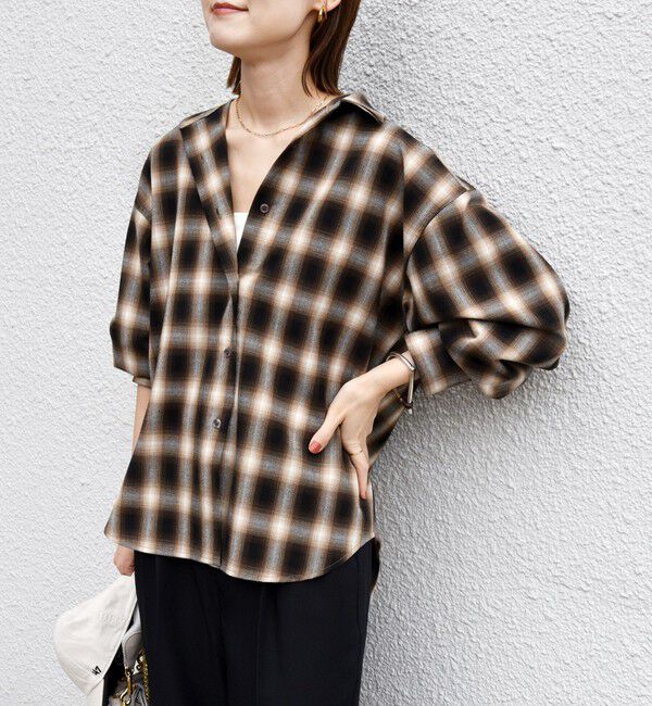 SHIPS for women「【WEB限定】〈洗濯機可能〉オンブレチェック ギャザー シャツ 羽織」|シャツ・ブラウス|