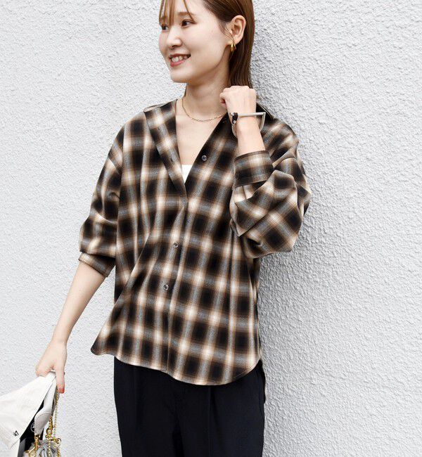 SHIPS for women「【WEB限定】〈洗濯機可能〉オンブレチェック ギャザー シャツ 羽織」|シャツ・ブラウス|