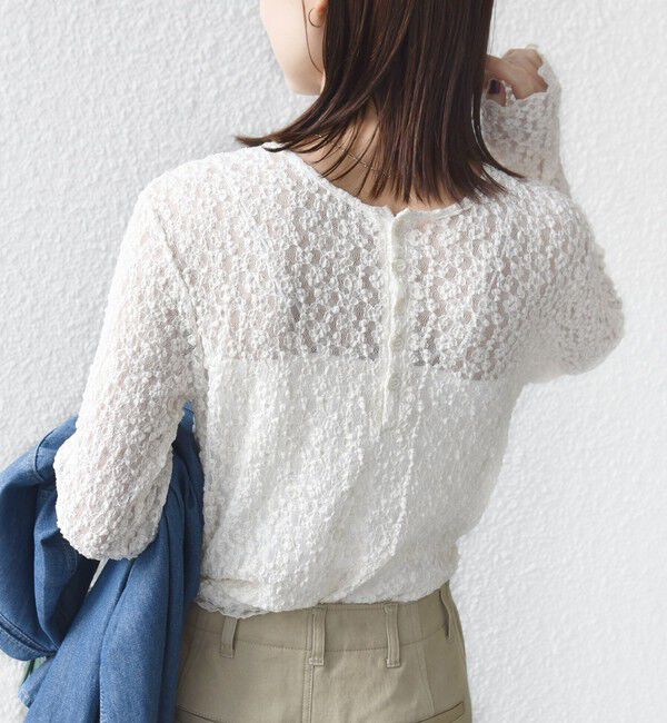 SHIPS for women「〈手洗い可能〉ラメ ラッセル レース ヘンリー ネック 2WAY プルオーバー」|Tシャツ・カットソー|