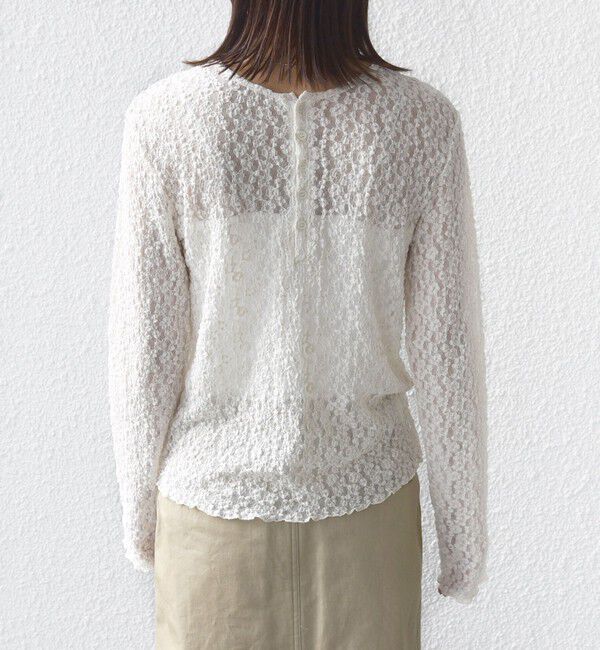 SHIPS for women「〈手洗い可能〉ラメ ラッセル レース ヘンリー ネック 2WAY プルオーバー」|Tシャツ・カットソー|