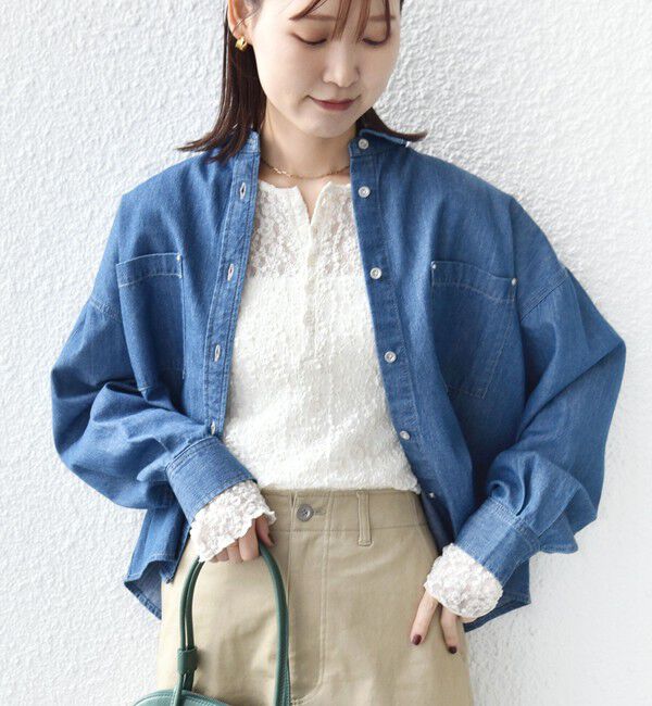 SHIPS for women「〈手洗い可能〉ラメ ラッセル レース ヘンリー ネック 2WAY プルオーバー」|Tシャツ・カットソー|