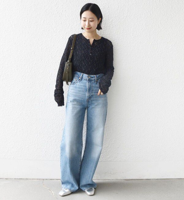 SHIPS for women「〈手洗い可能〉ラメ ラッセル レース ヘンリー ネック 2WAY プルオーバー」|Tシャツ・カットソー|