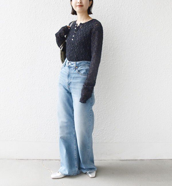 SHIPS for women「〈手洗い可能〉ラメ ラッセル レース ヘンリー ネック 2WAY プルオーバー」|Tシャツ・カットソー|