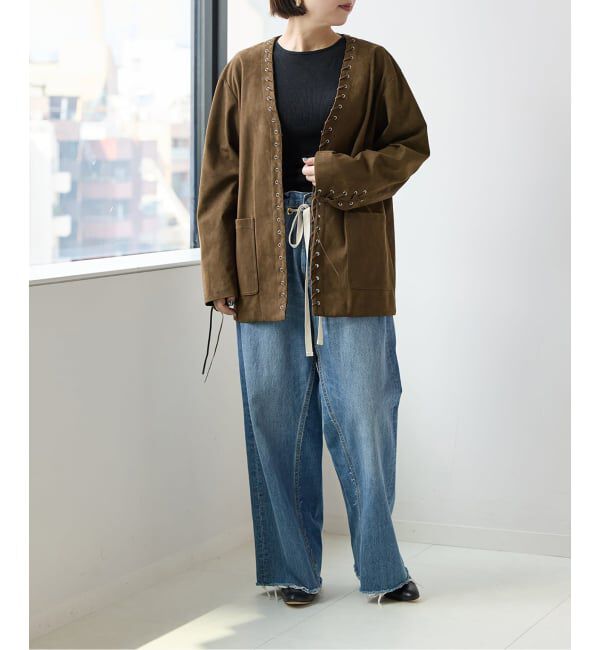  「SUEDE-LIKE LACEUP JACKET」|ノーカラージャケット|