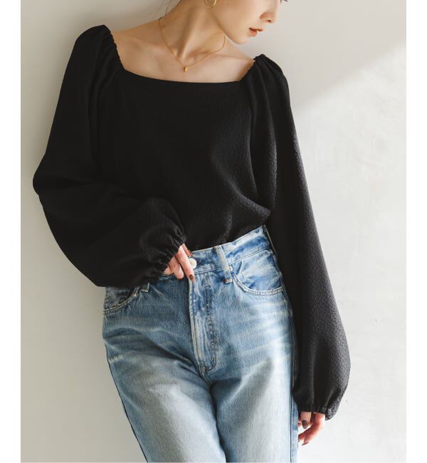 NOBLE「ボリュームスリーブドビーブラウス」|シャツ・ブラウス|ブラック