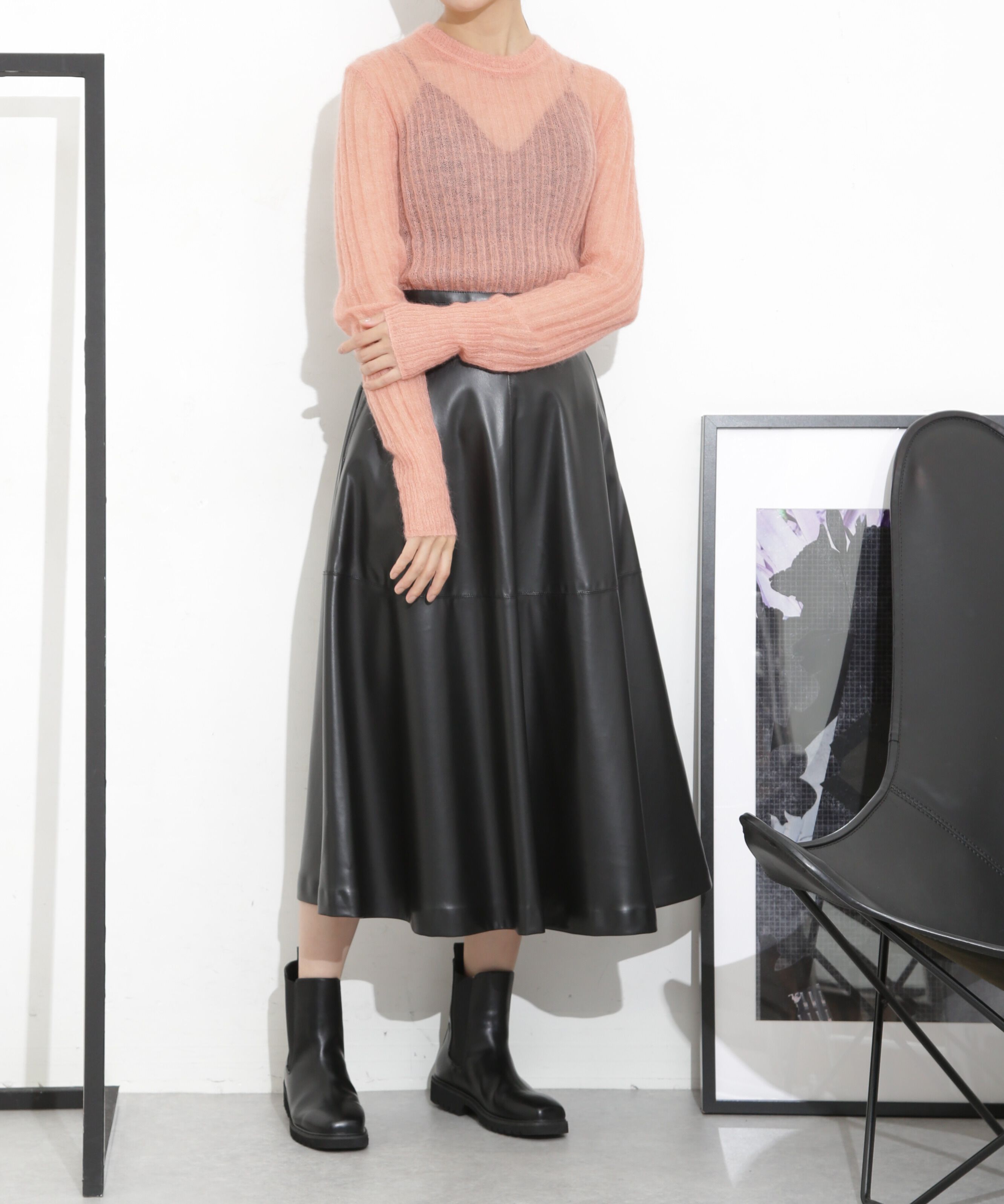 nano･universe「フェイクレザーフレアスカート」|スカート|