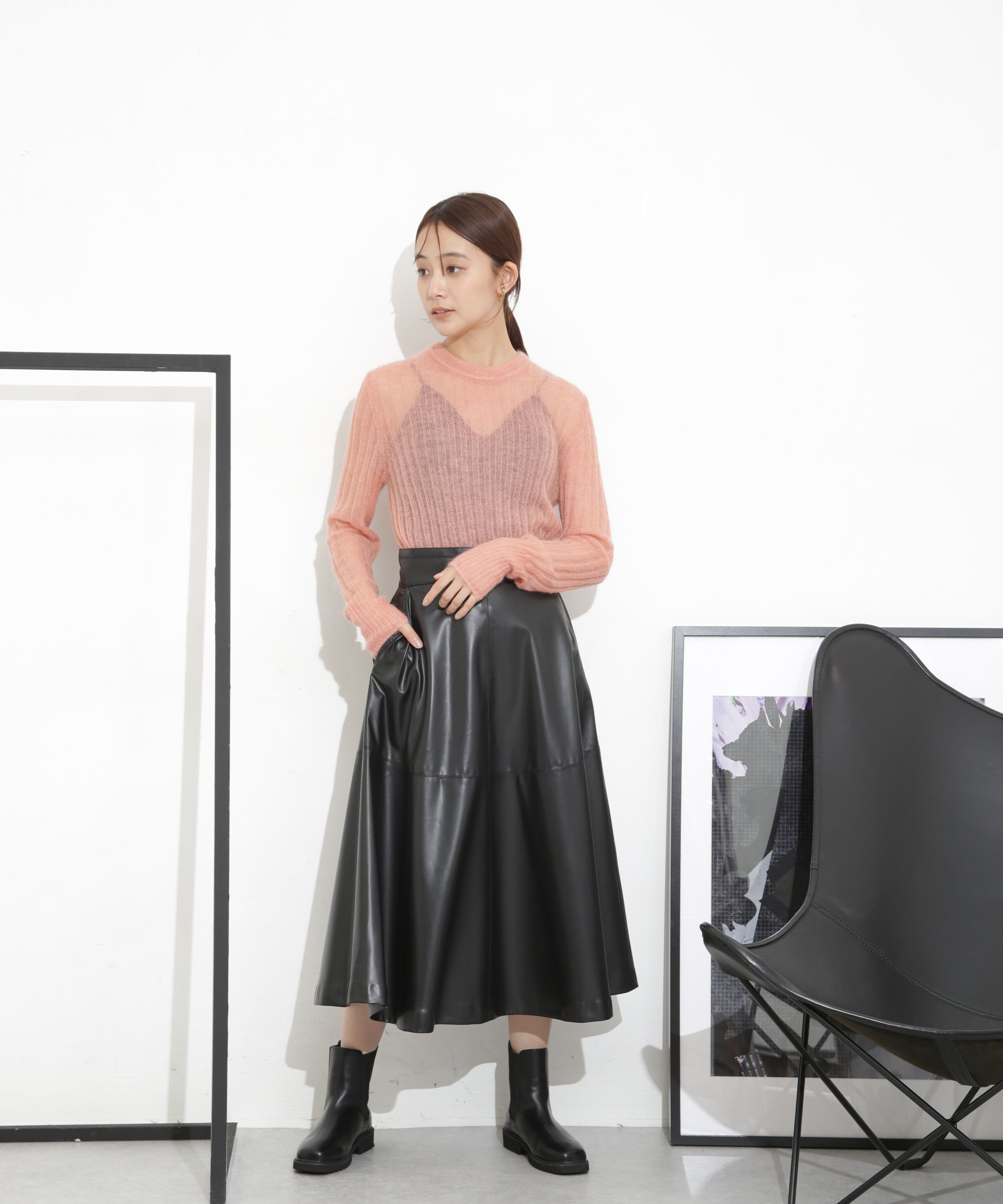 nano･universe「フェイクレザーフレアスカート」|スカート|