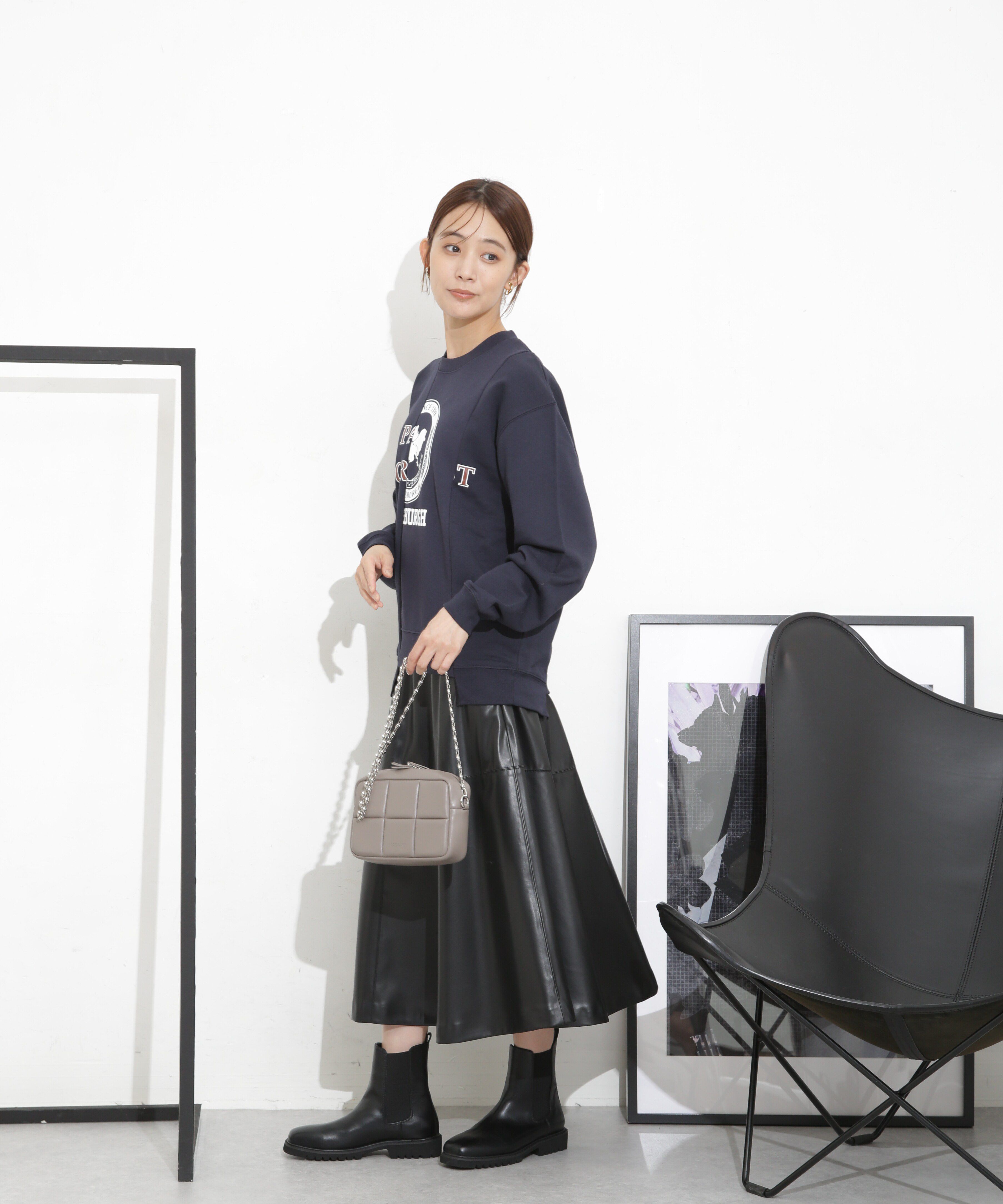 nano･universe「フェイクレザーフレアスカート」|スカート|