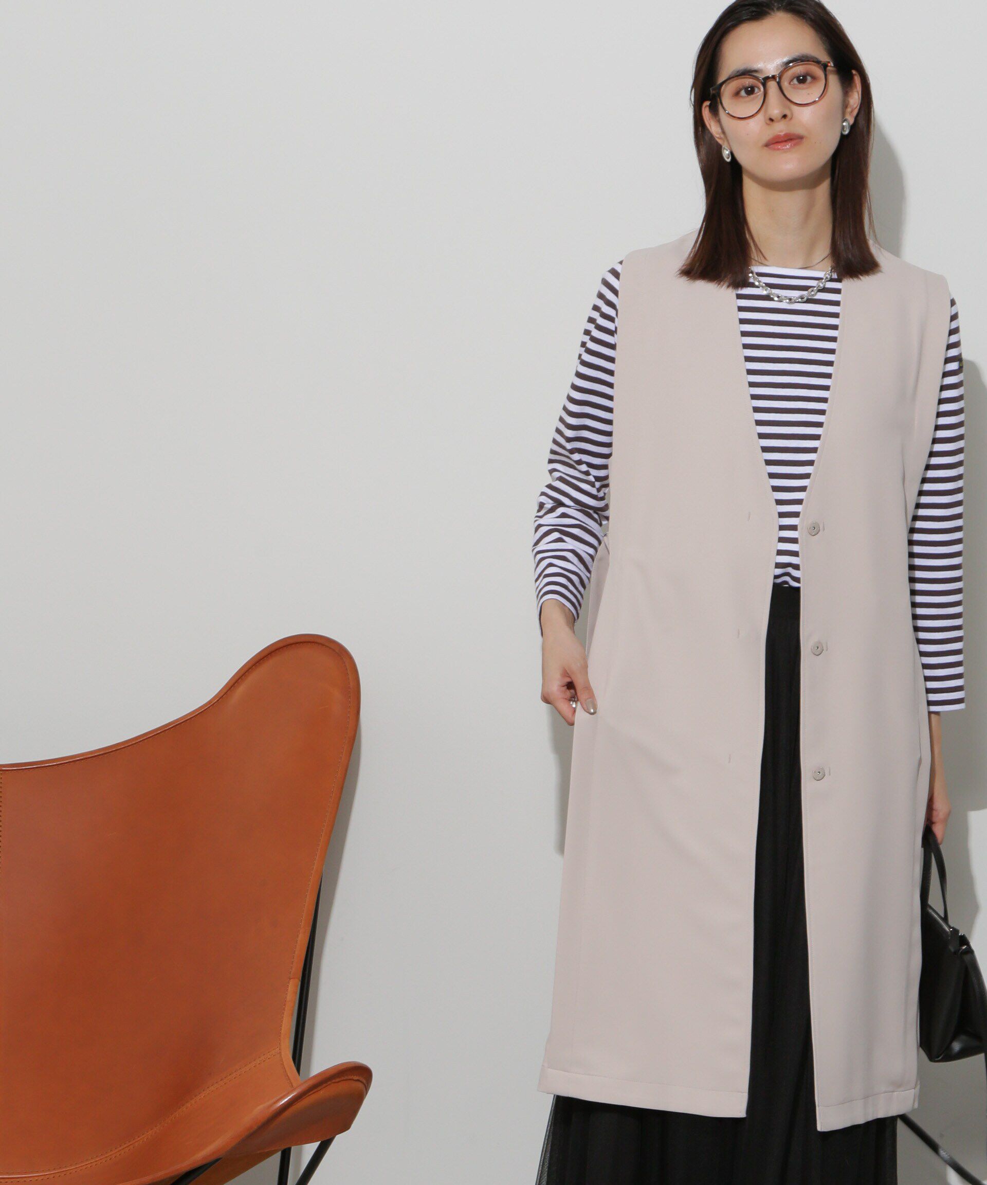 nano･universe「サイドベルトロングジレ(セットアップ可)」|ベスト・ジレ|ライトベージ 1