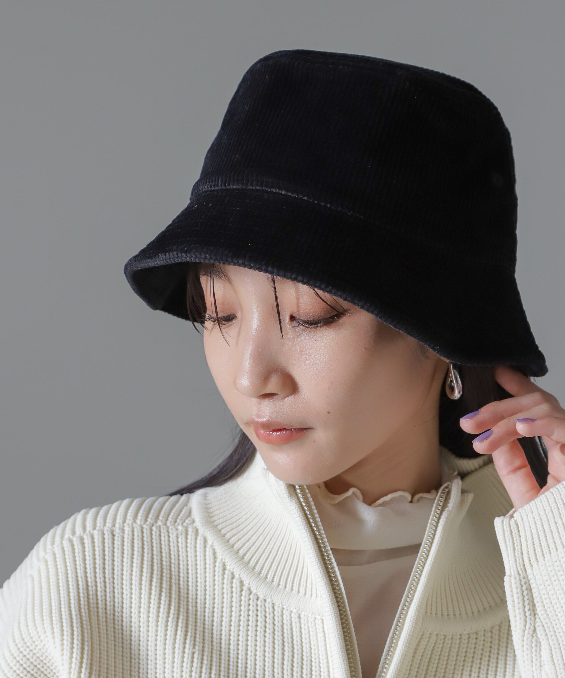nano･universe「Healthknit/別注コーデュロイバケットハット」|キャップ・キャスケット|ブラック