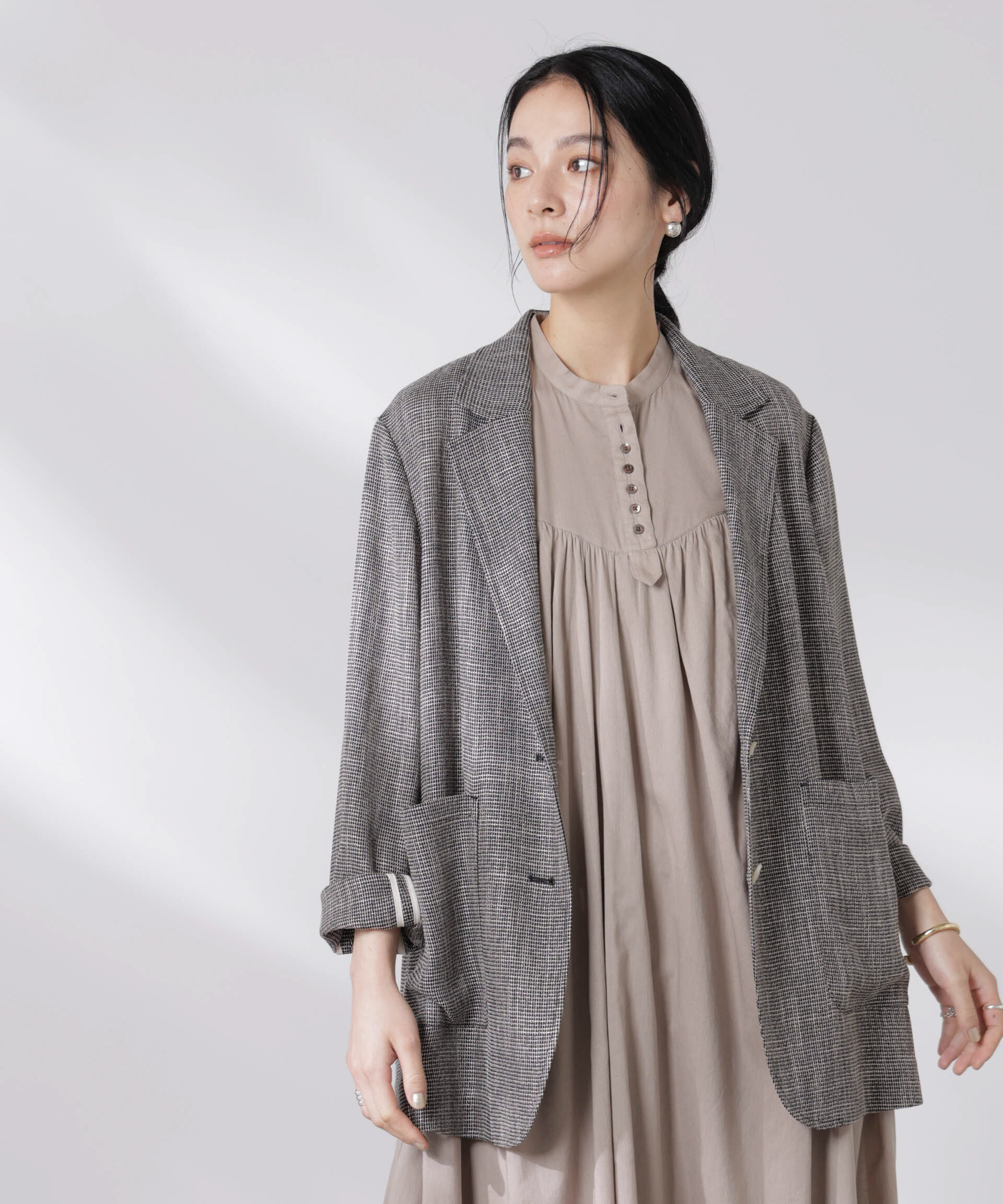 nano･universe「カラミ織りシングルジャケット」|テーラードジャケット|ブラック