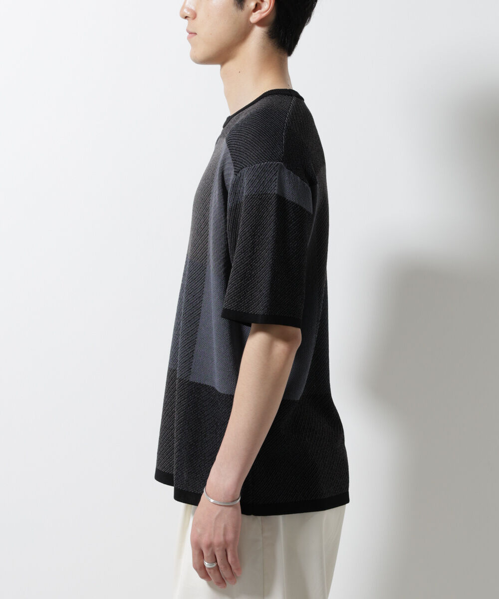nano･universe「ブロックチェックニットTシャツ 半袖」|ニット・セーター|