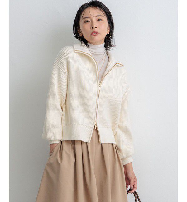 23区「【洗える】コットンリリー ニットブルゾン」|ブルゾン・スタジャン|アイボリー系
