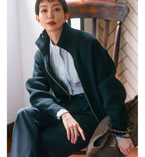 23区「【洗える】コットンリリー ニットブルゾン」|ブルゾン・スタジャン|ブラック系