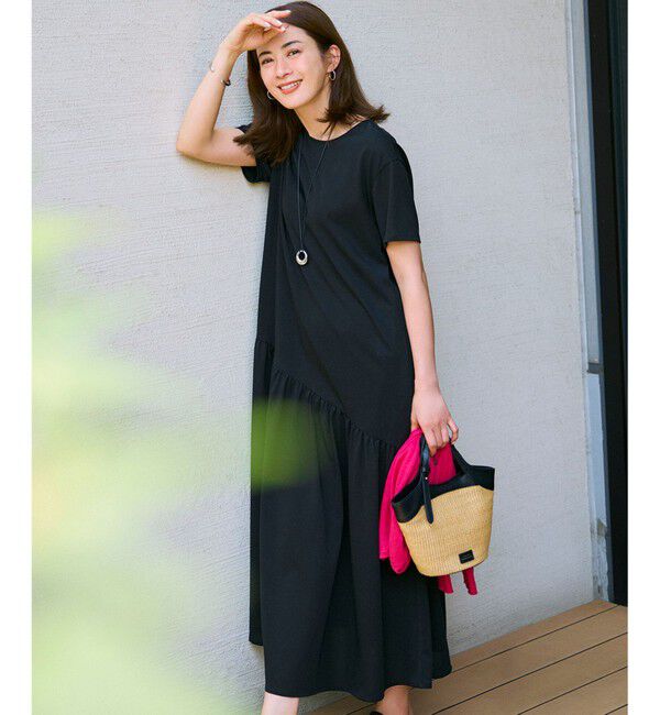 23区「【Oggi8月号掲載/接触冷感/洗える】ツイストコットンプレーティング ティアードワンピース」|ワンピース|ブラック系