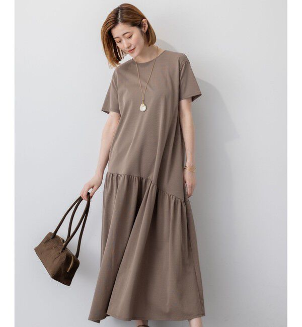 23区「【Oggi8月号掲載/接触冷感/洗える】ツイストコットンプレーティング ティアードワンピース」|ワンピース|ブラウン系