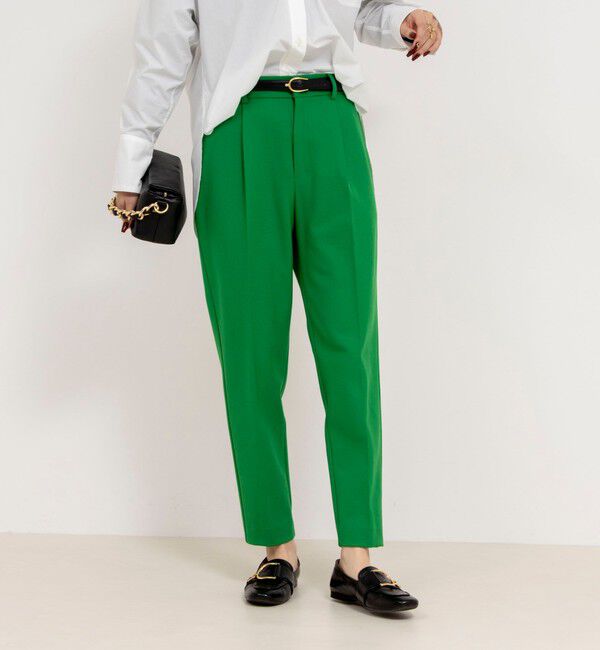 NOLLEY'S「ウォッシャブル裏起毛タックスリムパンツ」|その他|グリーン