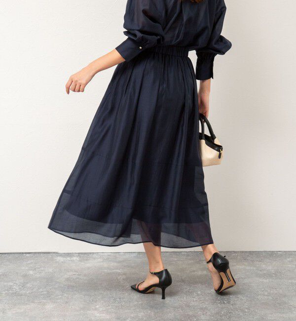 NOLLEY'S「《セットアップ対応》ウォッシャブルタックフレアシアースカート」|スカート|ネイビー