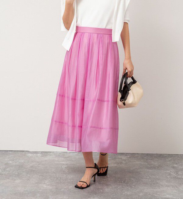 NOLLEY'S「《セットアップ対応》ウォッシャブルタックフレアシアースカート」|スカート|ピンク