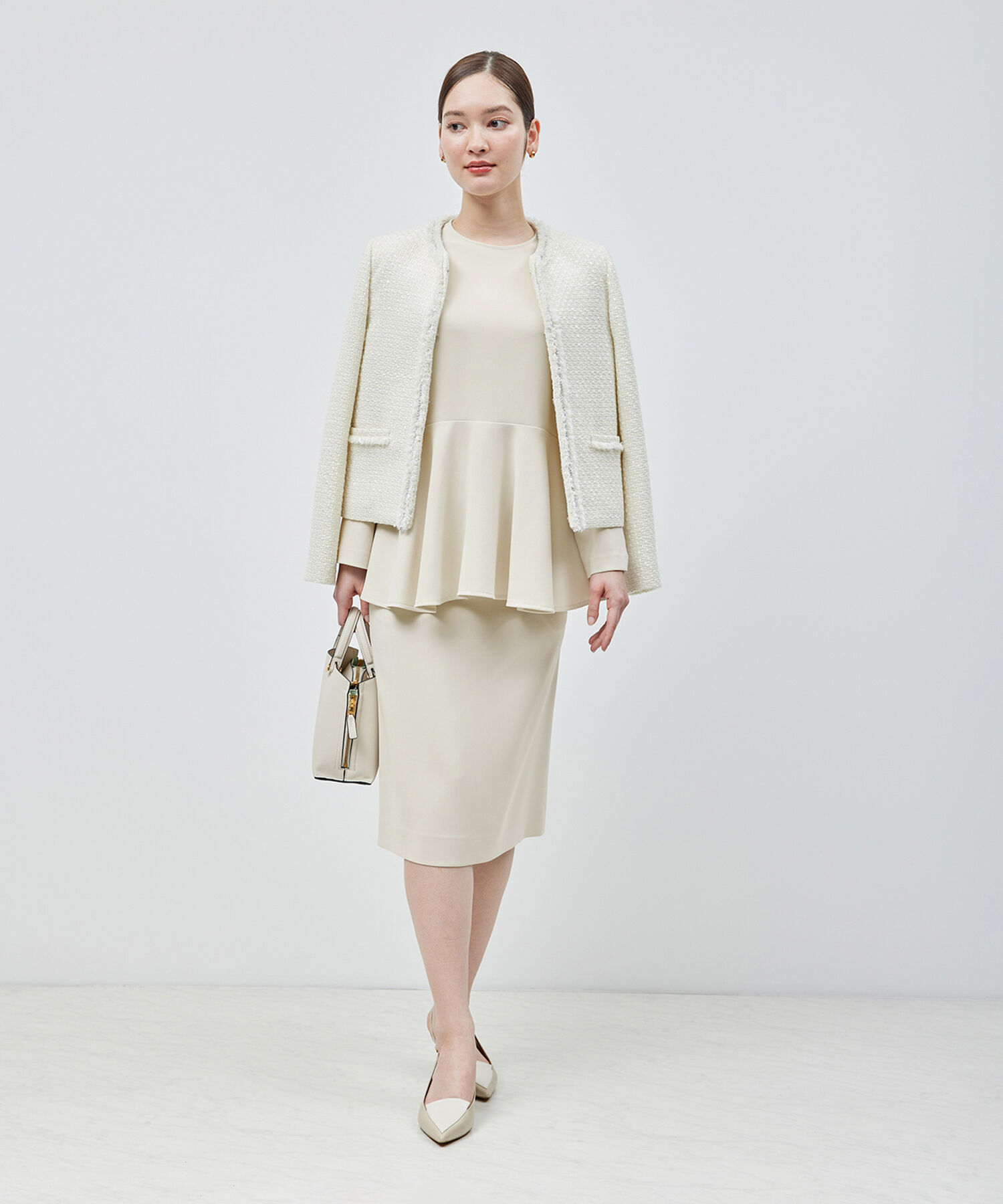 ROPE「トリアセテートダブルクロス ペプラムブラウス【セレモニー/通勤対応】【洗える】」|シャツ・ブラウス|