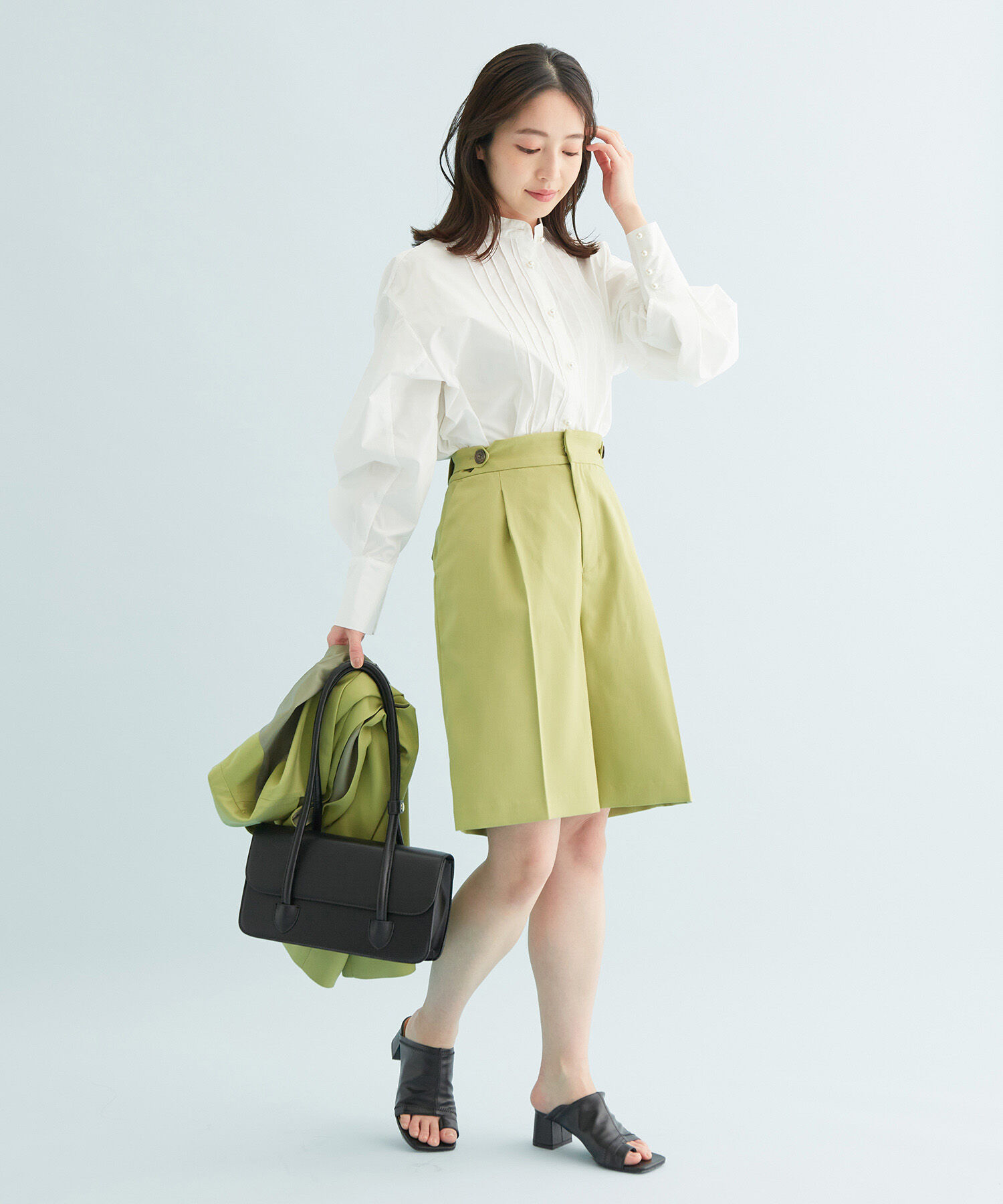 VIS「【セットアップ対応】ウエストアジャスタブルハーフパンツ」|スラックス|