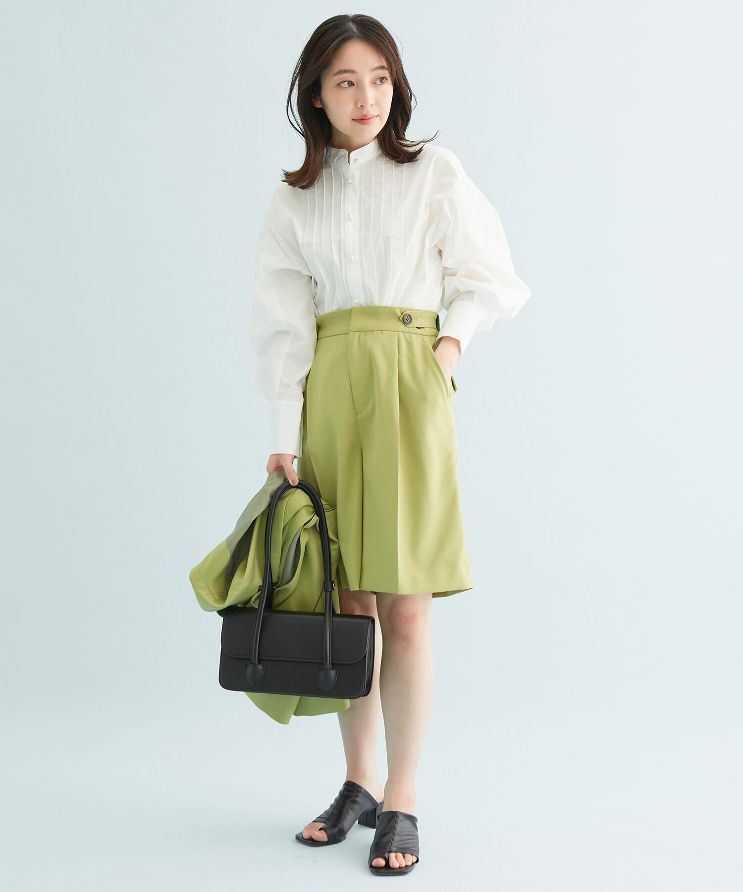 VIS「【セットアップ対応】ウエストアジャスタブルハーフパンツ」|スラックス|