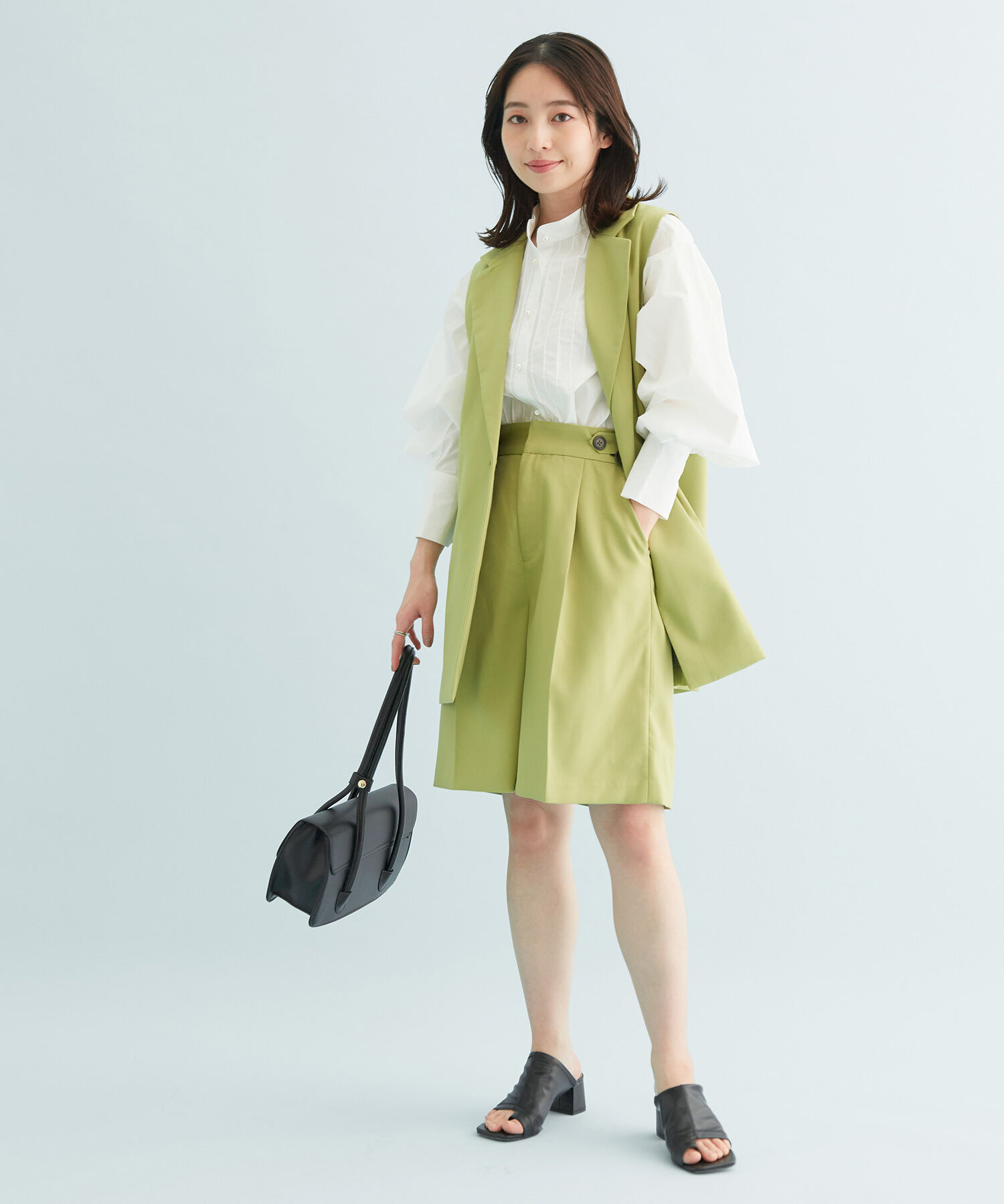 VIS「【セットアップ対応】ウエストアジャスタブルハーフパンツ」|スラックス|