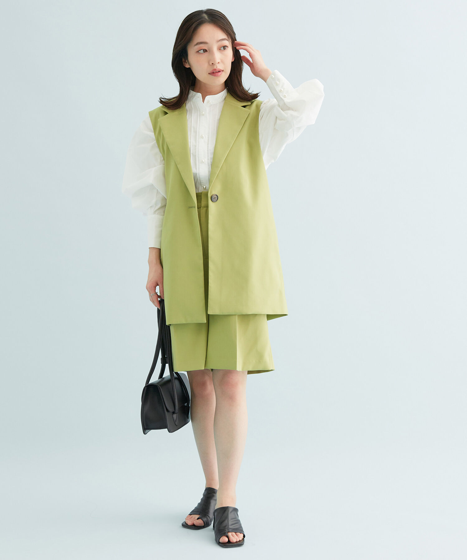 VIS「【セットアップ対応】ウエストアジャスタブルハーフパンツ」|スラックス|