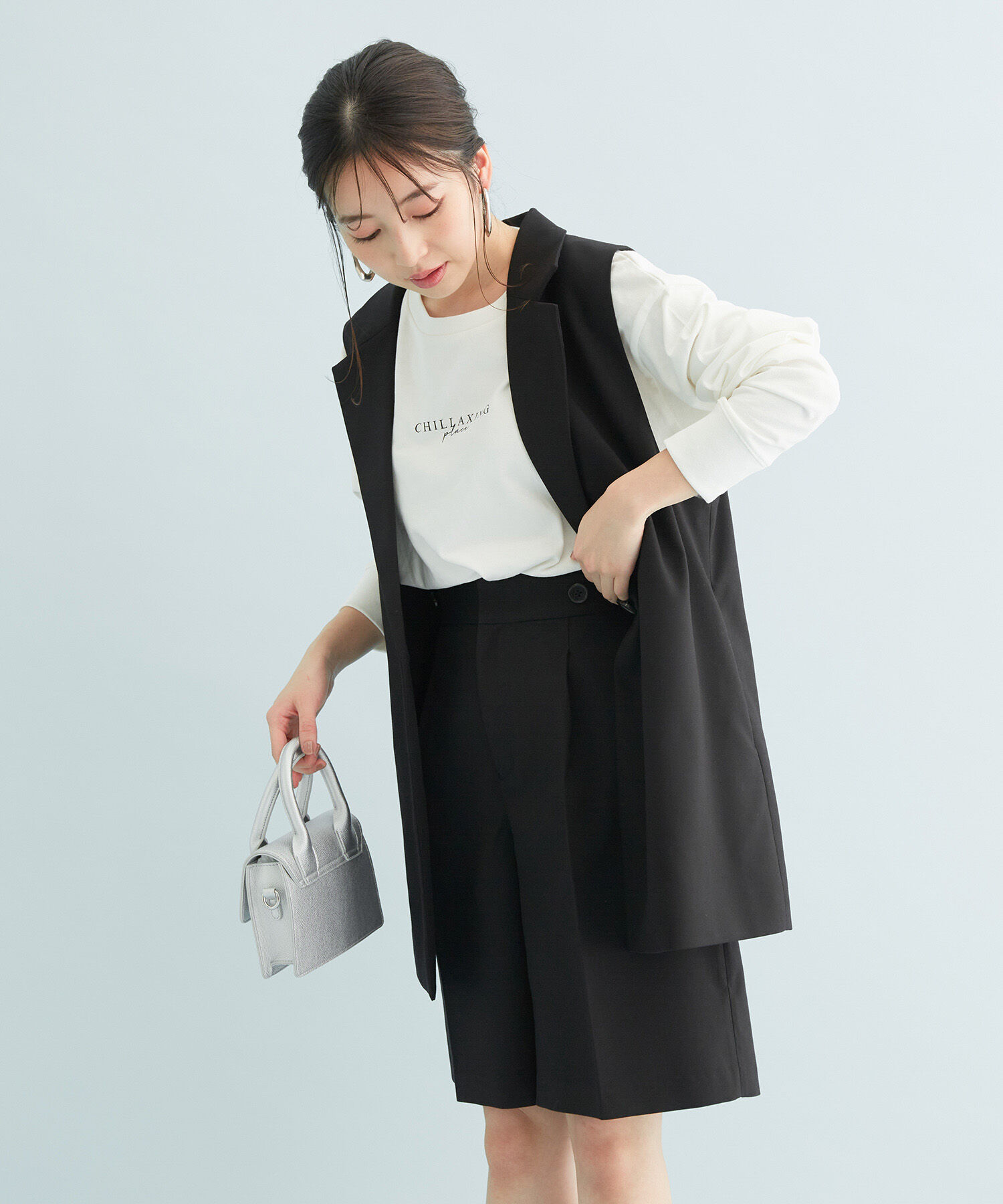 VIS「【セットアップ対応】ウエストアジャスタブルハーフパンツ」|スラックス|