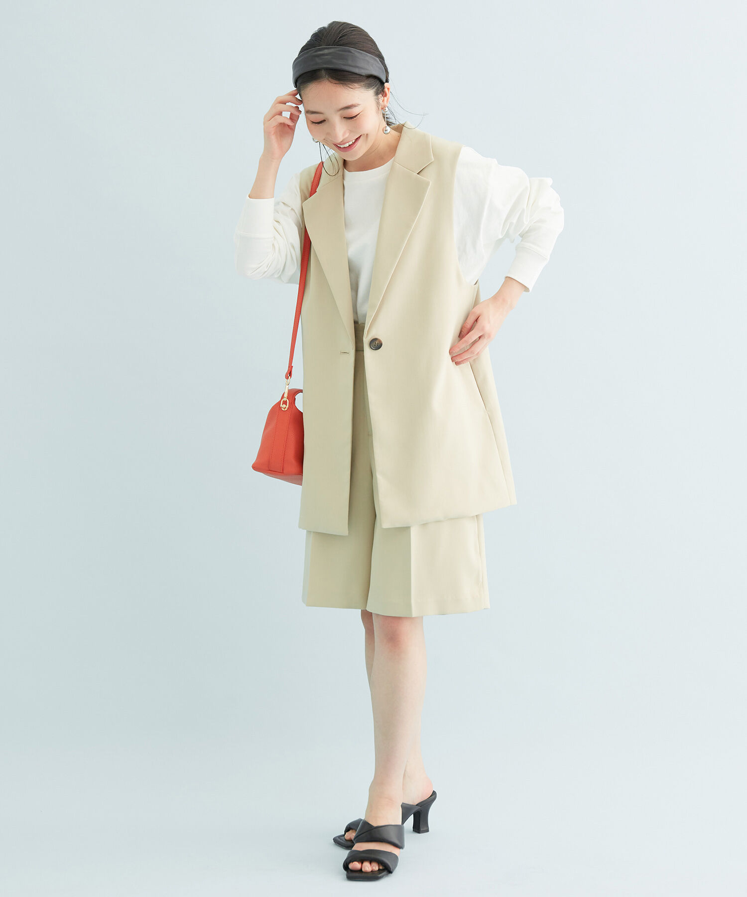 VIS「【セットアップ対応】ウエストアジャスタブルハーフパンツ」|スラックス|