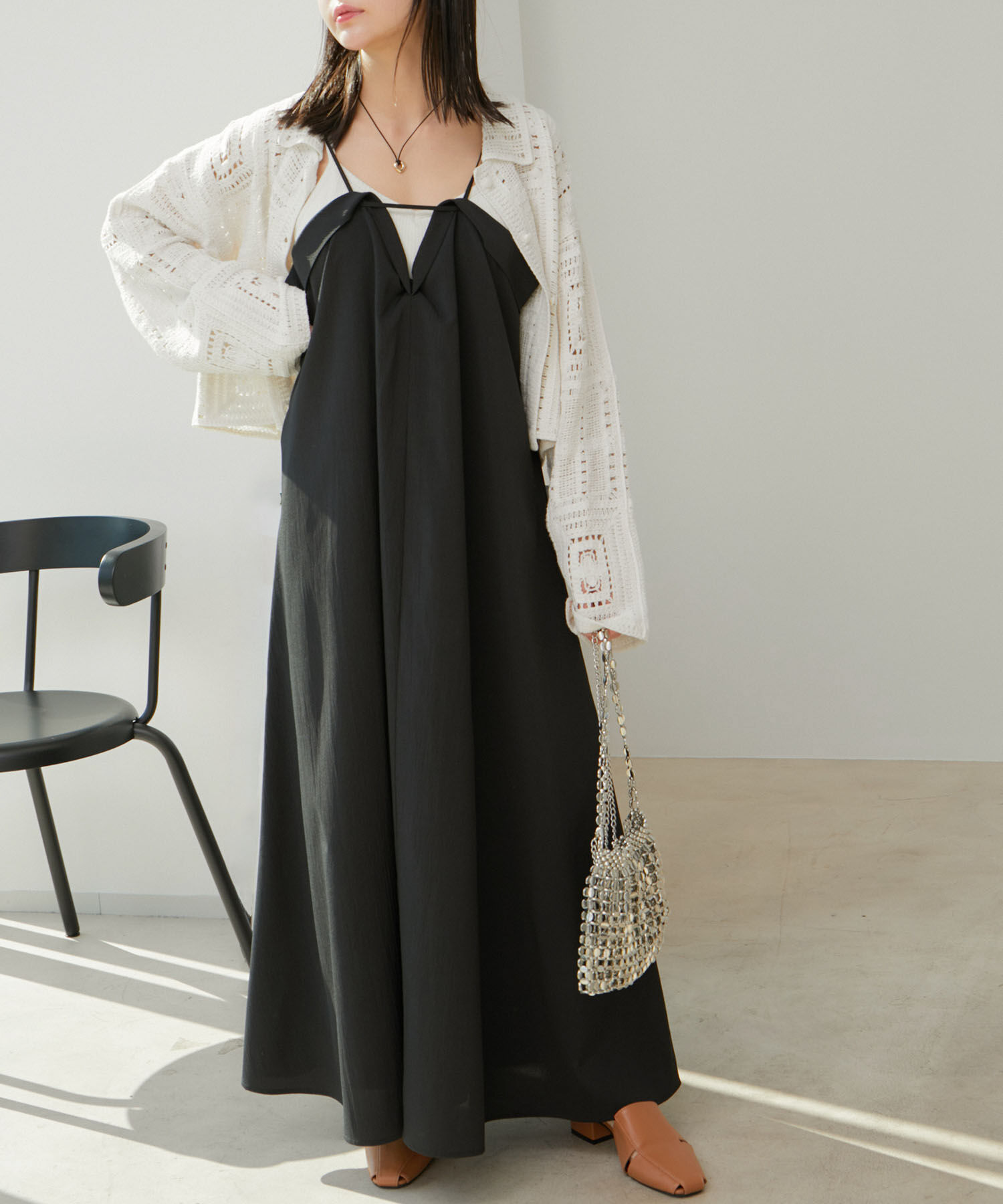 VIS「レイヤーデザインキャミワンピース【洗える】」|ワンピース|ブラック(01)