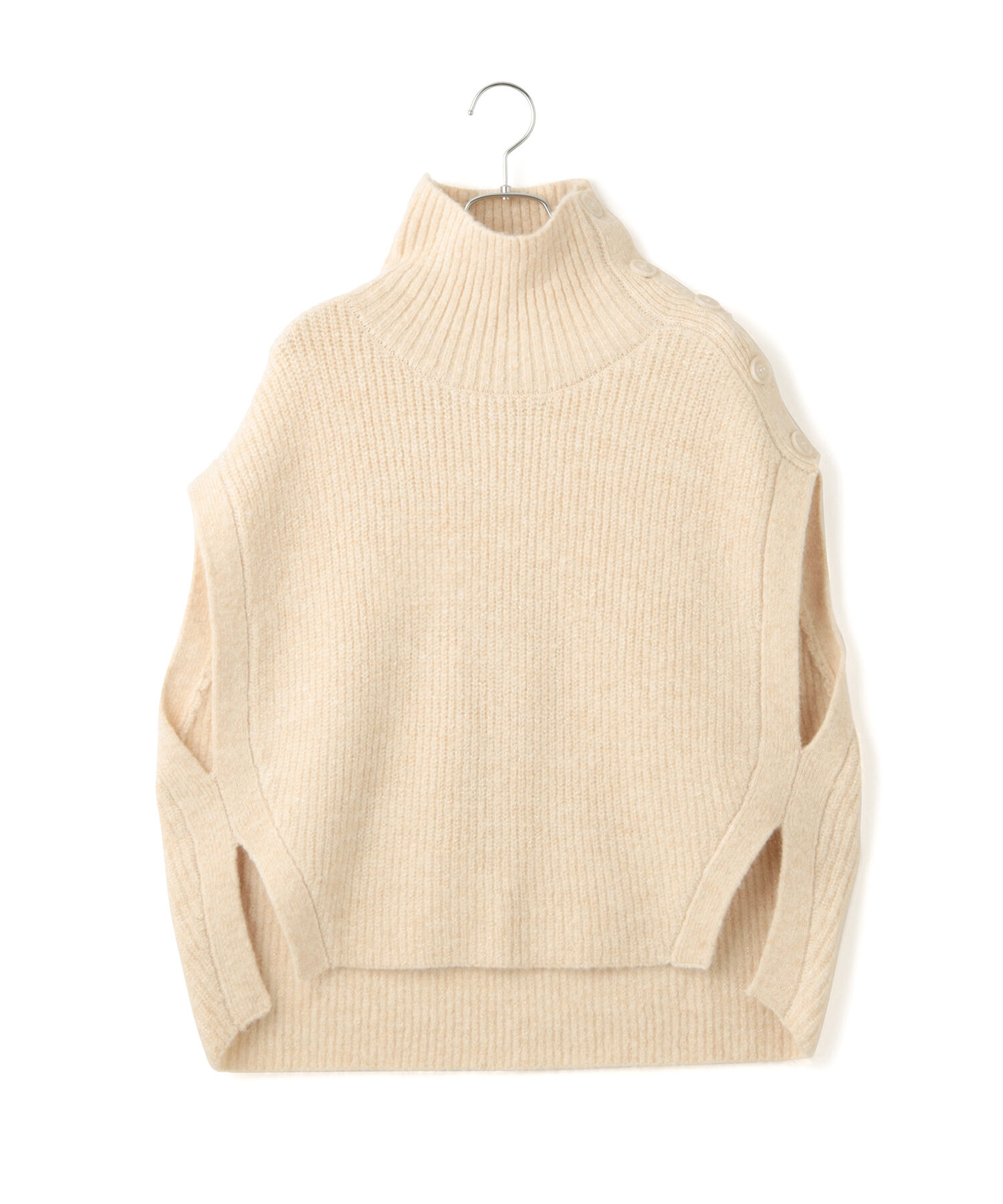 VIS「ラメ混ボタンデザインポンチョベスト」|ニット・セーター|