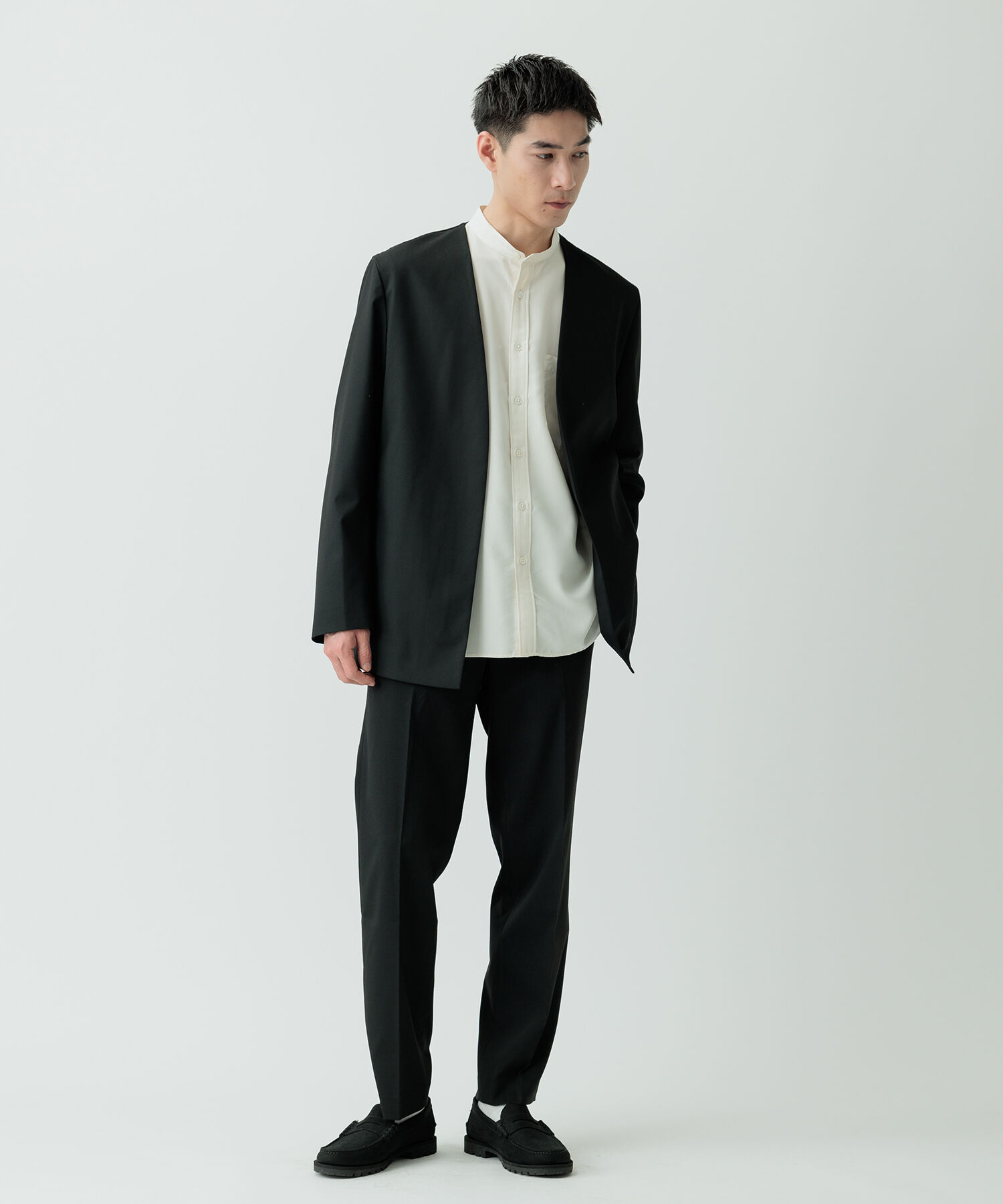 ADAM ET ROPE'「【Chambrer】ノーカラー イージー ジャケット / シーズンレス / セットアップ対応」|ノーカラージャケット|