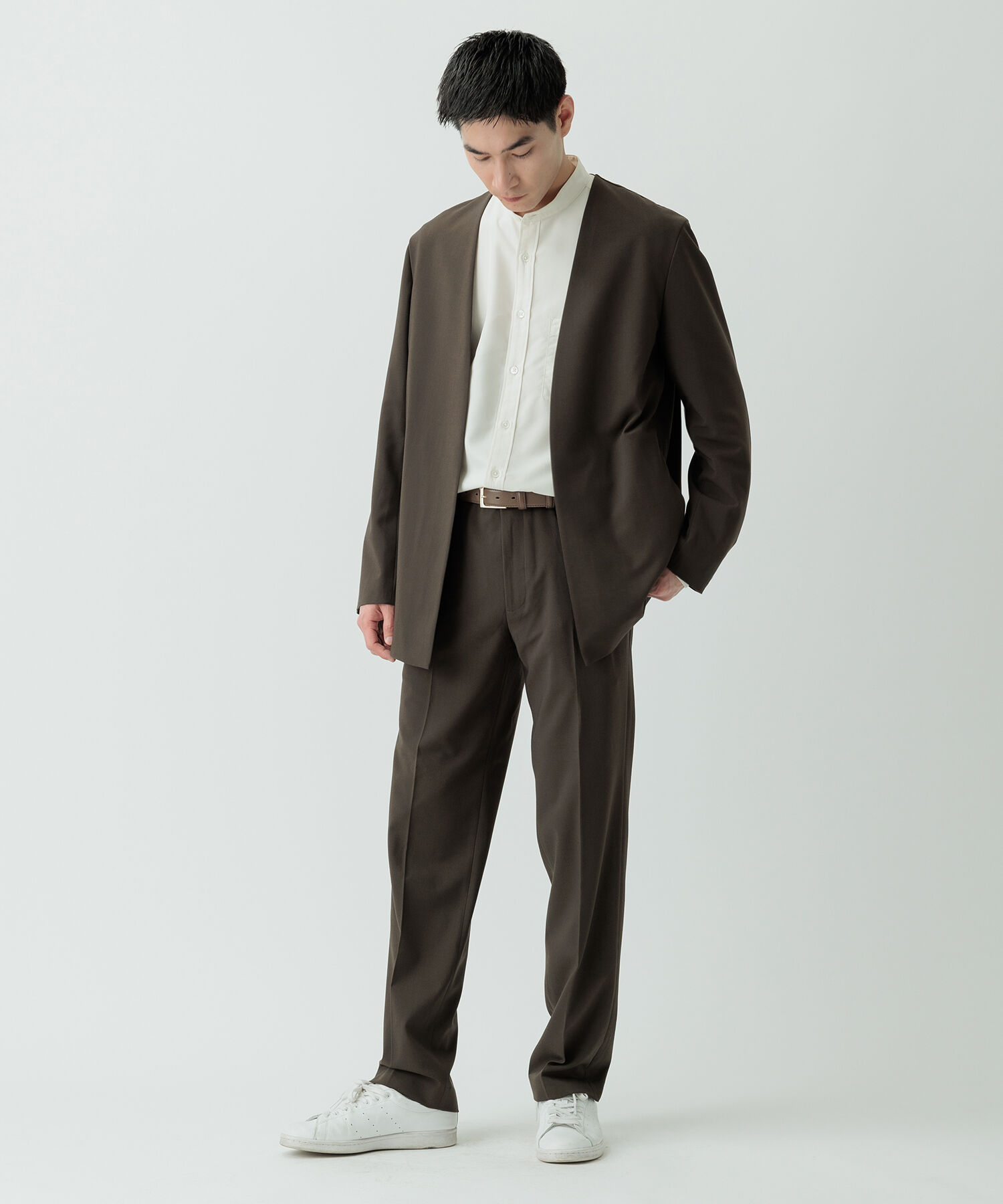 ADAM ET ROPE'「【Chambrer】ノーカラー イージー ジャケット / シーズンレス / セットアップ対応」|ノーカラージャケット|