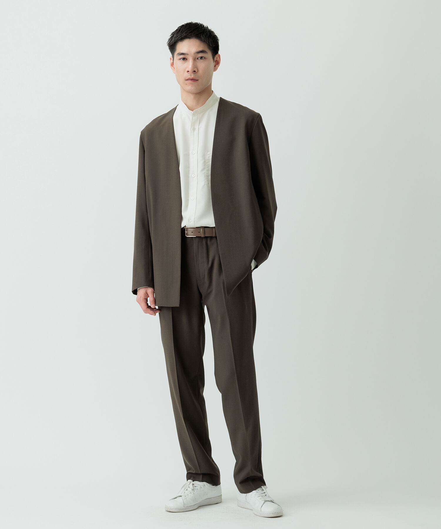 ADAM ET ROPE'「【Chambrer】ノーカラー イージー ジャケット / シーズンレス / セットアップ対応」|ノーカラージャケット|