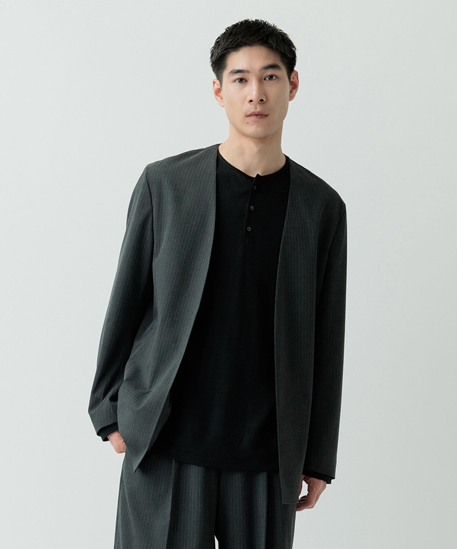 ADAM ET ROPE'「【Chambrer】ノーカラー イージー ジャケット / シーズンレス / セットアップ対応」|ノーカラージャケット|