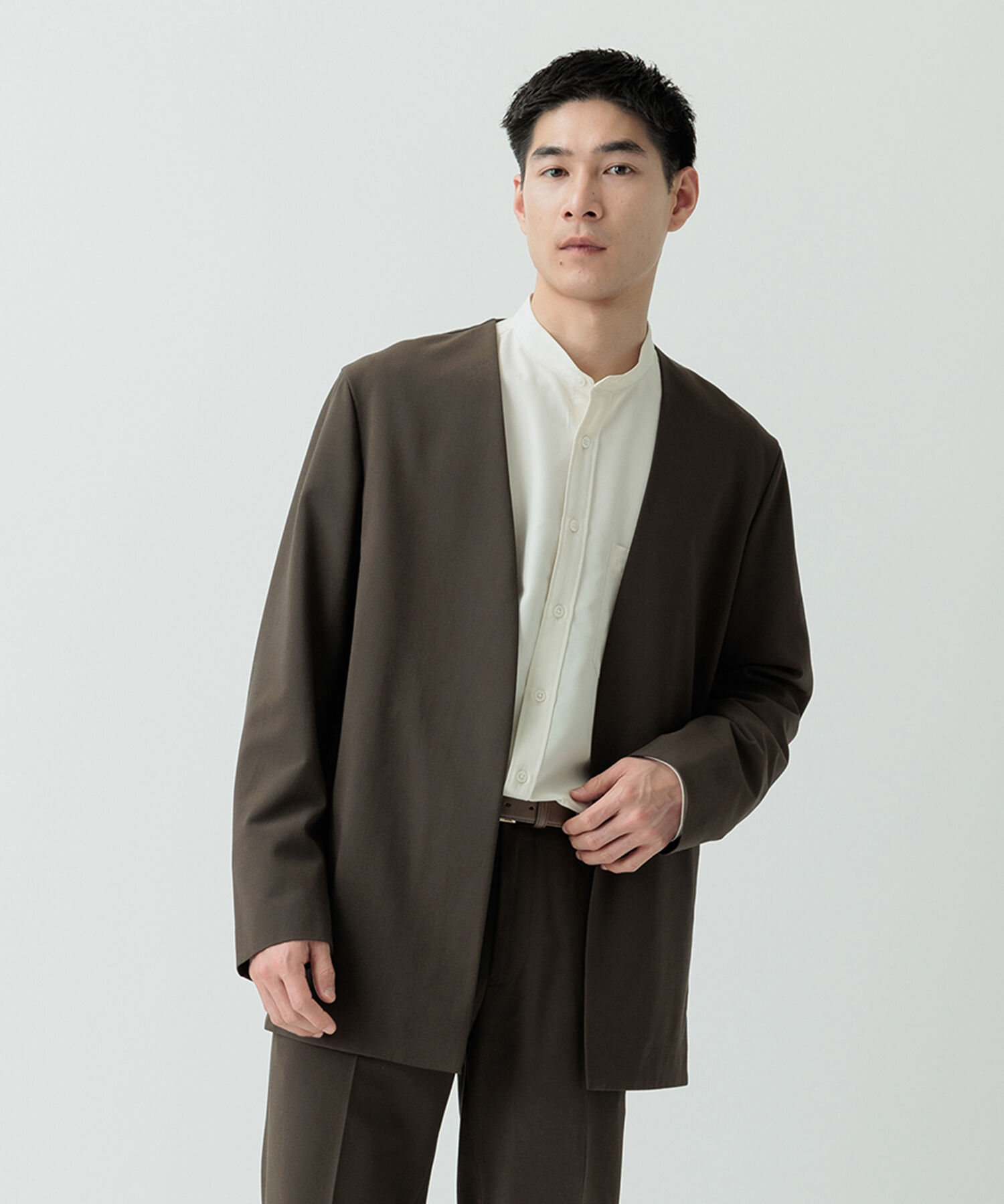 ADAM ET ROPE'「【Chambrer】ノーカラー イージー ジャケット / シーズンレス / セットアップ対応」|ノーカラージャケット|