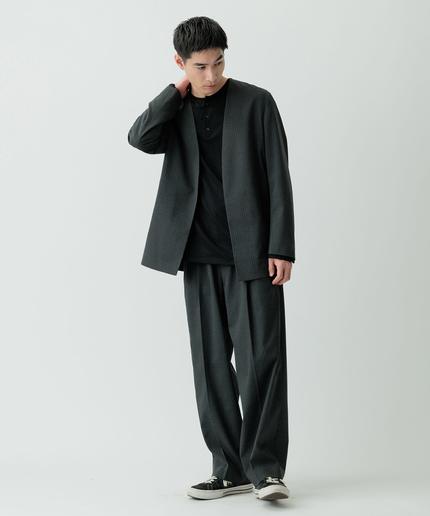 ADAM ET ROPE'「【Chambrer】ノーカラー イージー ジャケット / シーズンレス / セットアップ対応」|ノーカラージャケット|