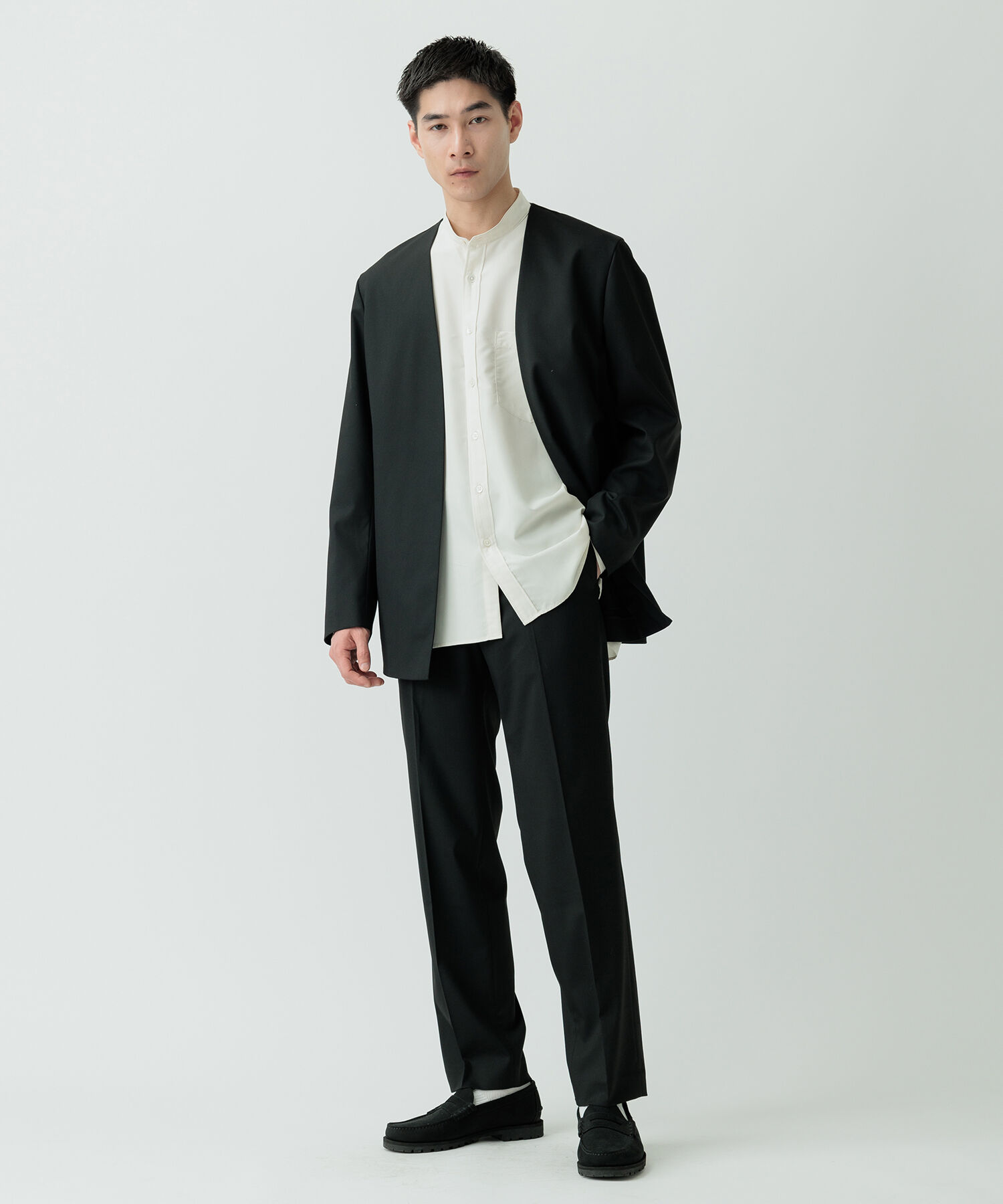 ADAM ET ROPE'「【Chambrer】ノーカラー イージー ジャケット / シーズンレス / セットアップ対応」|ノーカラージャケット|