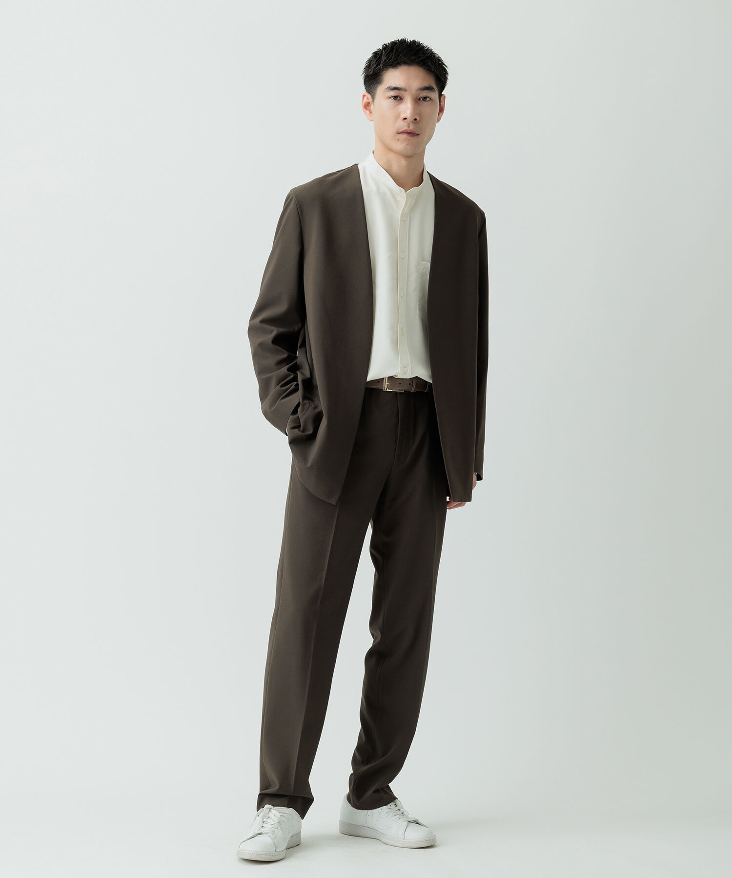 ADAM ET ROPE'「【Chambrer】ノーカラー イージー ジャケット / シーズンレス / セットアップ対応」|ノーカラージャケット|