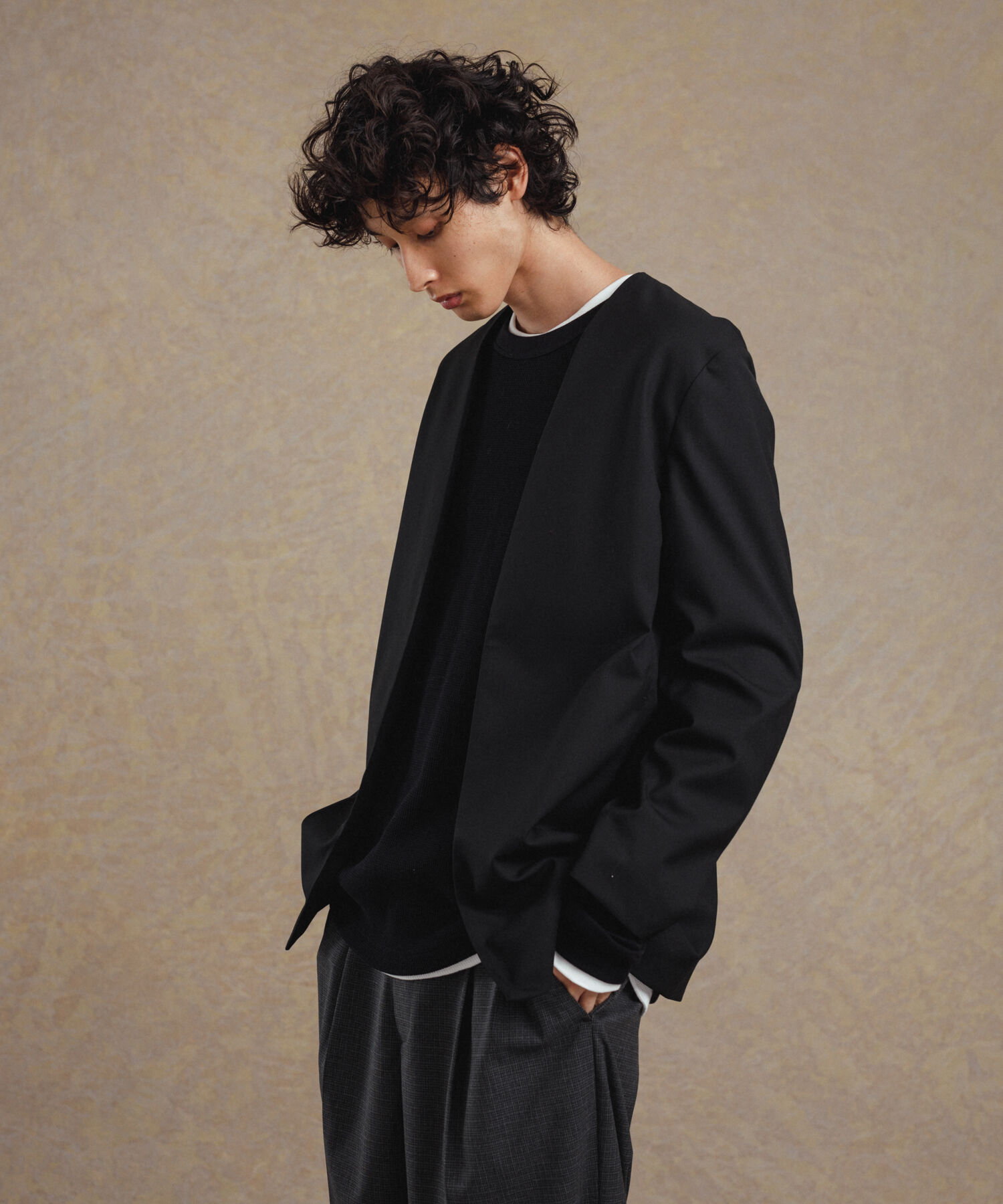 ADAM ET ROPE'「【Chambrer】ノーカラー イージー ジャケット / シーズンレス / セットアップ対応」|ノーカラージャケット|