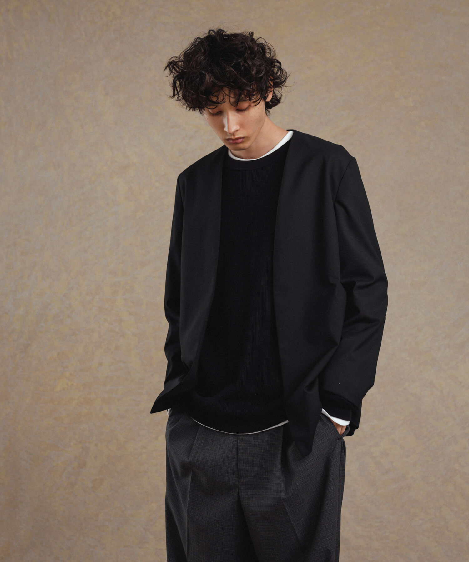 ADAM ET ROPE'「【Chambrer】ノーカラー イージー ジャケット / シーズンレス / セットアップ対応」|ノーカラージャケット|