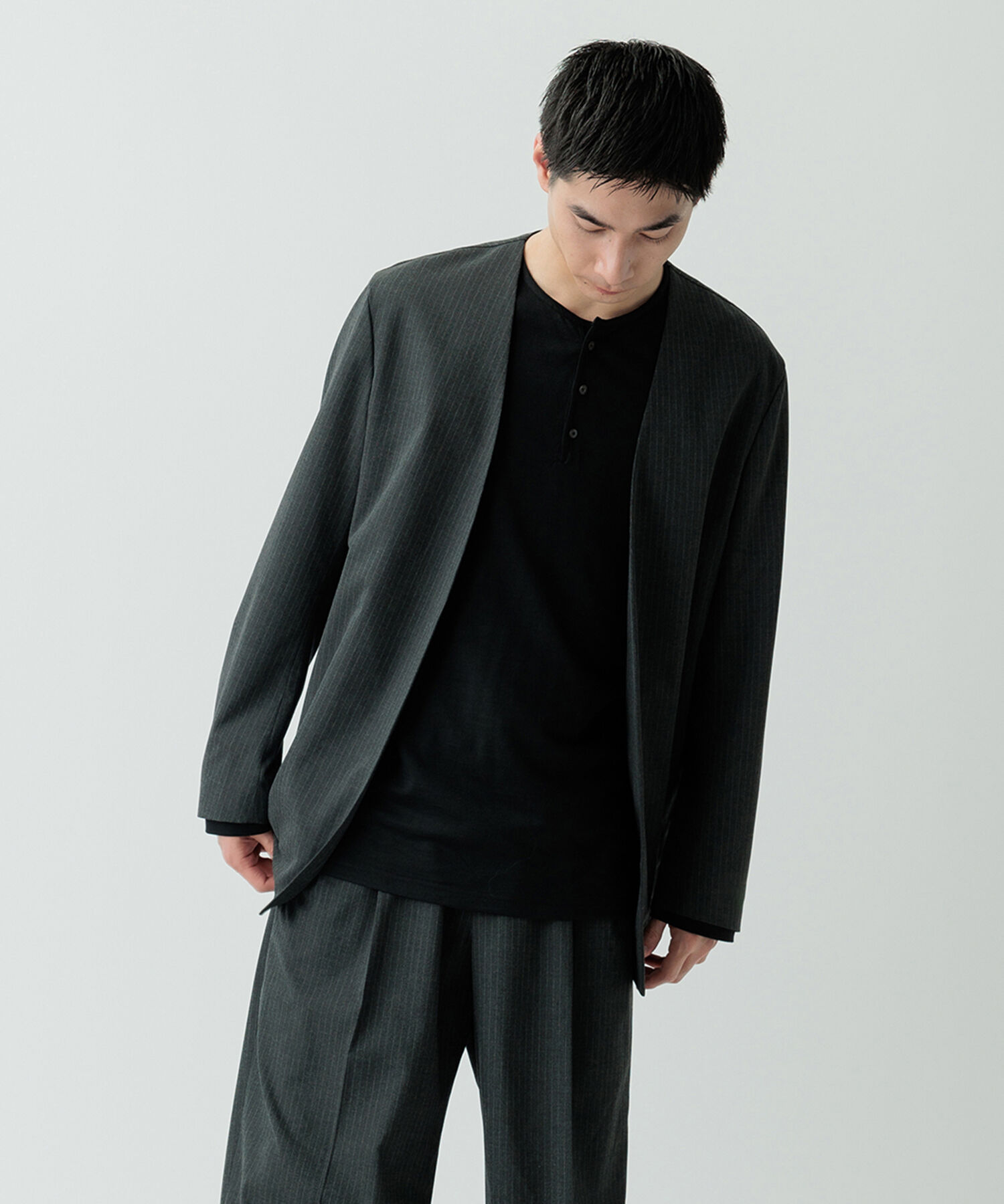 ADAM ET ROPE'「【Chambrer】ノーカラー イージー ジャケット / シーズンレス / セットアップ対応」|ノーカラージャケット|