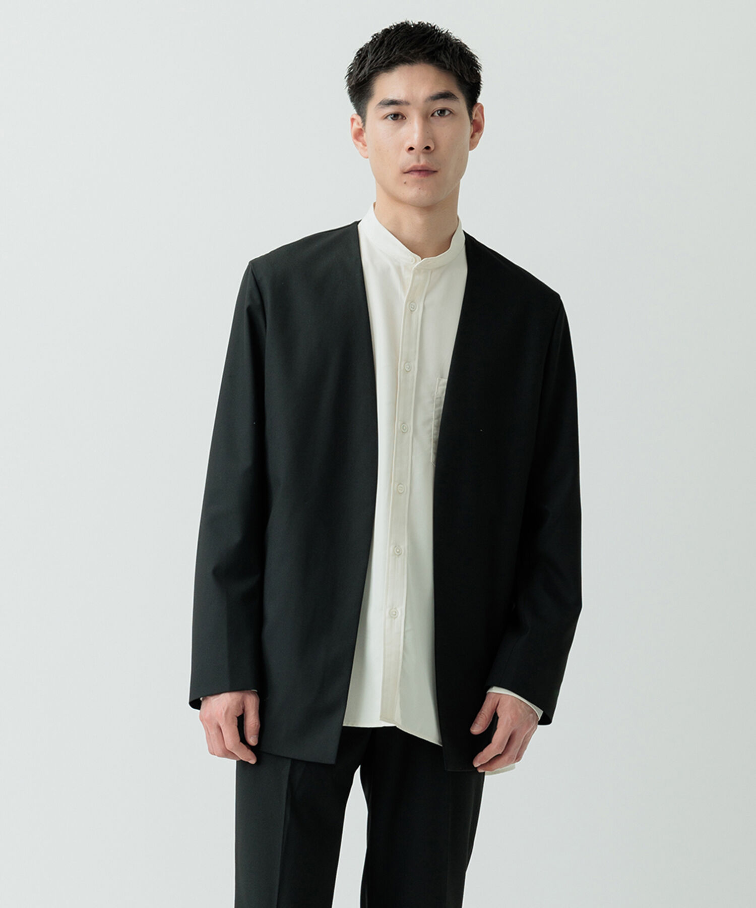 ADAM ET ROPE'「【Chambrer】ノーカラー イージー ジャケット / シーズンレス / セットアップ対応」|ノーカラージャケット|